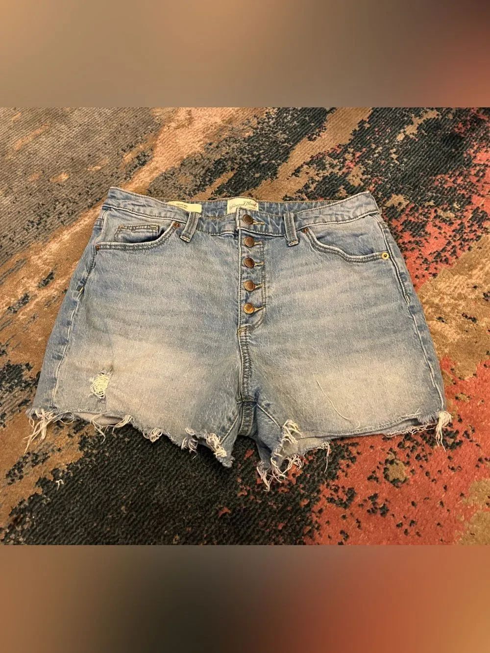 Universal Thread Light Blue Distressed Denim Button-Fly Shorts